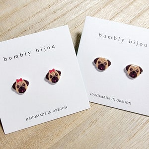PUG Earrings / Hypoallergenic Titanium Posts / Pug Puppy Dog Lover Kids Women Gift Present Birthday Gift for Her Him Kids Cute Dog