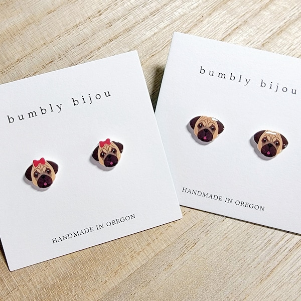 PUG Earrings / Hypoallergenic Titanium Posts / Pug Puppy Dog Lover Kids Women Gift Present Birthday Gift for Her Him Kids Cute Dog