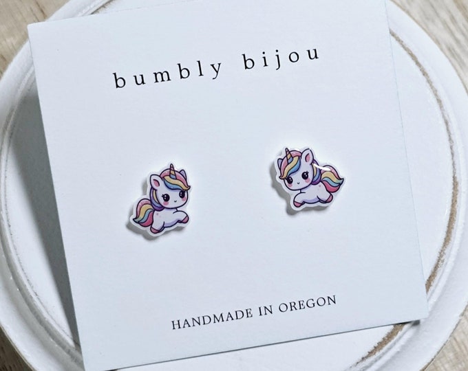 RAINBOW UNICORN Earrings / Hypoallergenic Titanium Posts / Rainbow Unicorn Stud Earrings Girls Kids Birthday Gift For Kids / Cute Earrings