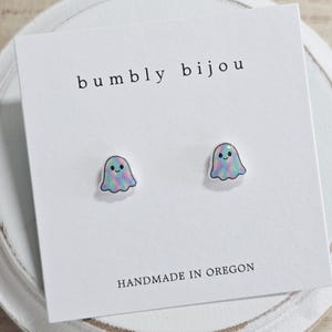 GHOST Earrings / Hypoallergenic Titanium Posts / Tie Dye Ghost / "Metallic" Halloween Earrings / Spooky Season Earrings