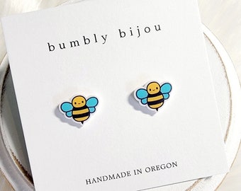 BUMBLEBEE Earrings / Hypoallergenic Titanium Post / Beekeeper Honey Farmer Gift Present Honey Bee Hive Girls Kids Women Mothers Day Gift