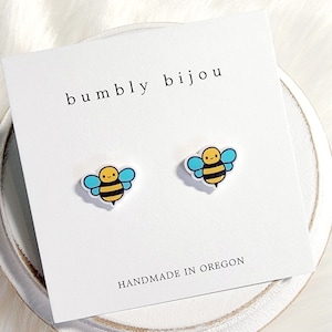 BUMBLEBEE Earrings / Hypoallergenic Titanium Post / Beekeeper Honey Farmer Gift Present Honey Bee Hive Girls Kids Women Mothers Day Gift