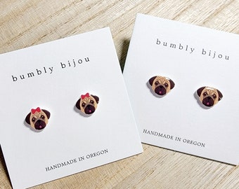 PUG Earrings / Hypoallergenic Titanium Posts / Pug Puppy Dog Lover Kids Women Gift Present Birthday Gift for Her Him Kids Cute Dog