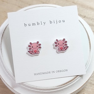 AXOLOTL EARRINGS / Hypoallergenic Titanium Stud Post / Amphibian Cute Adorable Pink Salamander Birthday Gift Present Kids Women Valentine