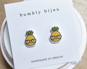 PINEAPPLE Earrings / Hypoallergenic Titanium Post / Summer Earrings Accessories Kids Girlfriend Wife Gift Present Fruit Earrings Cute