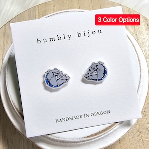 BULLDOG MASCOT Earrings / Hypoallergenic Titanium Posts / School Mascot Earrings / 3 Color Options /Booster Club Fundraiser / School Spirit