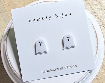 GHOST Earrings / Hypoallergenic Titanium Posts / Halloween White Ghost Haunted Spooky Season Boo Kids Women Gift Present Halloween Costume