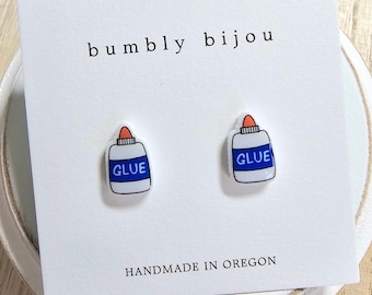 GLUE BOTTLE Earrings / Hypoallergenic Titanium Studs / Teacher Appreciation Gift Back-to-School Kids Earrings Women Teacher Birthday Gift