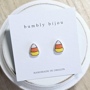 CANDY CORN Earrings / Hypoallergenic Titanium Posts / Fall Autumn Harvest Thanksgiving Pumpkin Patch Earring Women Gift