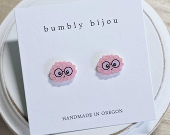 BRAIN w/GLASSES Earrings- Brainiac Smarty Pants Smart Brain Gift Present Funny Unique Earrings