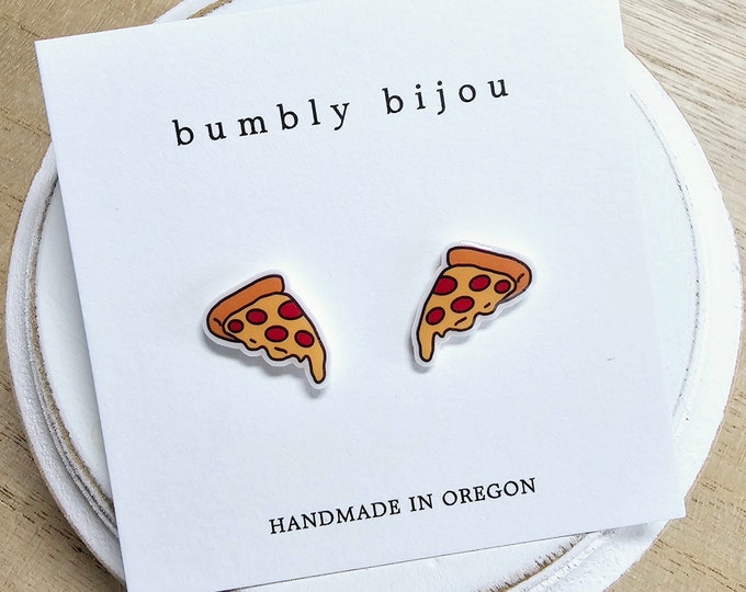 PIZZA Earrings / Hypoallergenic Titanium Post / Cute Kawaii Food Pizza Kids Women Stud Earrings Gift Present Pizza Lover