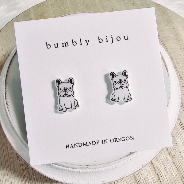 FRENCH BULLDOG B&W Earrings / Hypoallergenic Titanium Post / Frenchie Earrings Kids Girls Cute Stud Earrings Women Present Birthday Gift