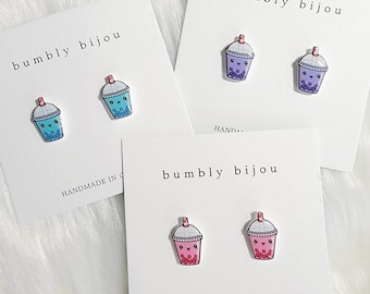 BOBA / BUBBLE TEA Earrings- Hypoallergenic Titanium Post / Cute Kawaii Boba Tea Bubble Tea Milk Tea Kids Girls Women Gift Present Unisex