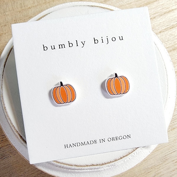 PUMPKIN Earrings / Hypoallergenic Titanium Posts / Fall Autumn Pumpkin Halloween Spooky Season Pumpkin Thanksgiving Patch Earring Women Gift