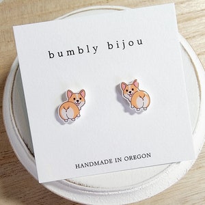 CORGI BUTT Stud Earrings / Hypoallergenic Titanium Post / Corgi Dog Earrings Kids Women Gift Present Dog Pembroke Welsh Corgi Bumbly Bijou