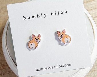 CORGI BUTT Stud Earrings / Hypoallergenic Titanium Post / Corgi Dog Earrings Kids Women Gift Present Dog Pembroke Welsh Corgi Bumbly Bijou