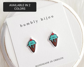 ICE CREAM CONE Earrings (1 pair) / Hypoallergenic Titanium Post / Kids Girl Ice Cream Earrings Summer Present Womens Gift Cute Stud Earrings