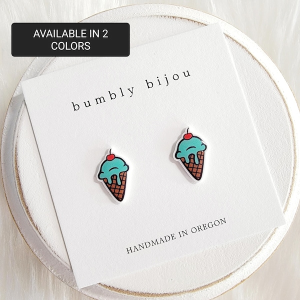 ICE CREAM CONE Earrings (1 pair) / Hypoallergenic Titanium Post / Kids Girl Ice Cream Earrings Summer Present Womens Gift Cute Stud Earrings