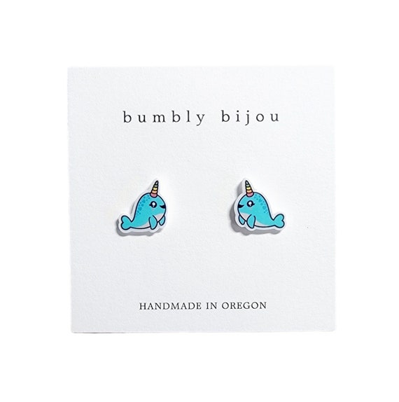 Narwhal Stud Earrings: Cute Hypoallergenic Titanium Jewelry