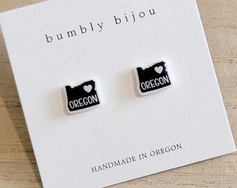 OREGON State Earrings / Hypoallergenic Titanium Posts / Women Girls Kids State Birthday Gift Pride Love Pride USA My State