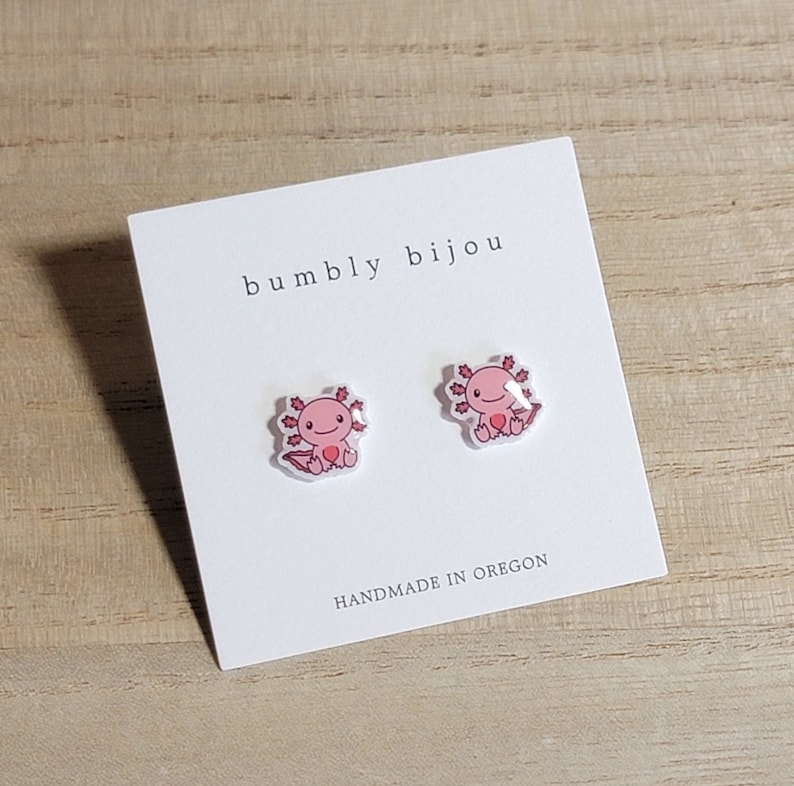 AXOLOTL EARRINGS / Hypoallergenic Titanium Stud Post / Amphibian Cute Adorable Pink Salamander Birthday Gift Present Kids Women Valentine bild 4