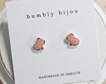 CAPYBARA Earrings / Hypoallergenic Titanium Posts / Women Girls Kids / Cute Small Stud Earrings/ Capy Lover / Loveable Rodent