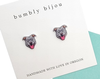 PITBULL (Gray) Earrings- Hypoallergenic Titanium Post,  Pitbull Puppy Dog Lover Pittie Earrings Kids Women Gift Present Dog Earrings