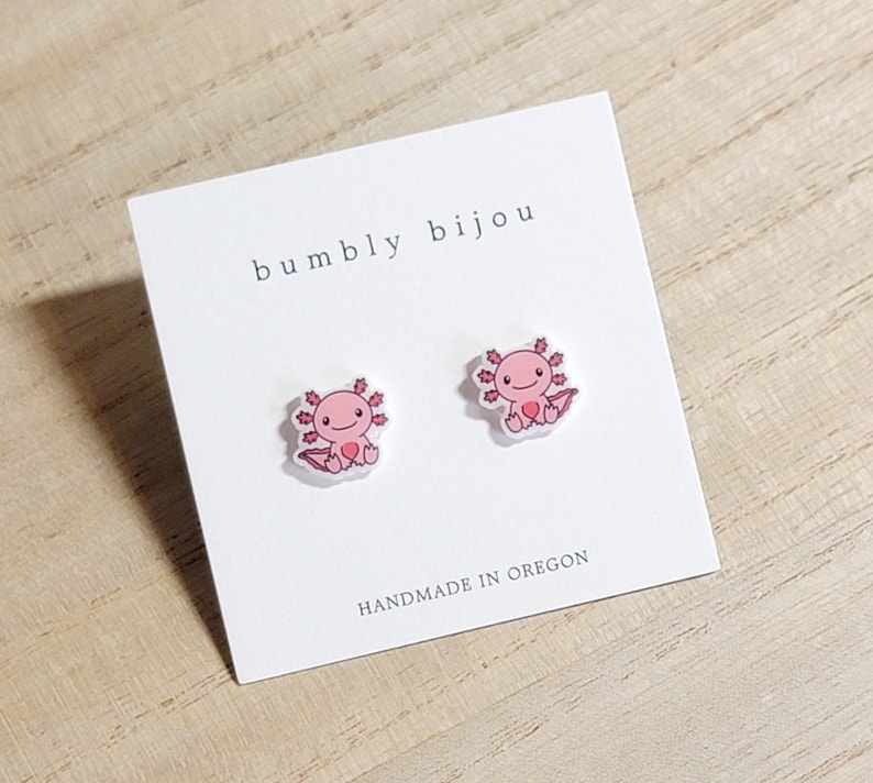 AXOLOTL EARRINGS / Hypoallergenic Titanium Stud Post / Amphibian Cute Adorable Pink Salamander Birthday Gift Present Kids Women Valentine bild 2