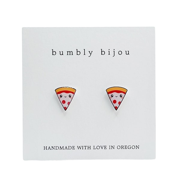 PIZZA SLICE Earrings / Hypoallergenic Titanium Post / Cute Kawaii Food Pizza Kids Women Stud Earrings Gift Present Pizza Lover