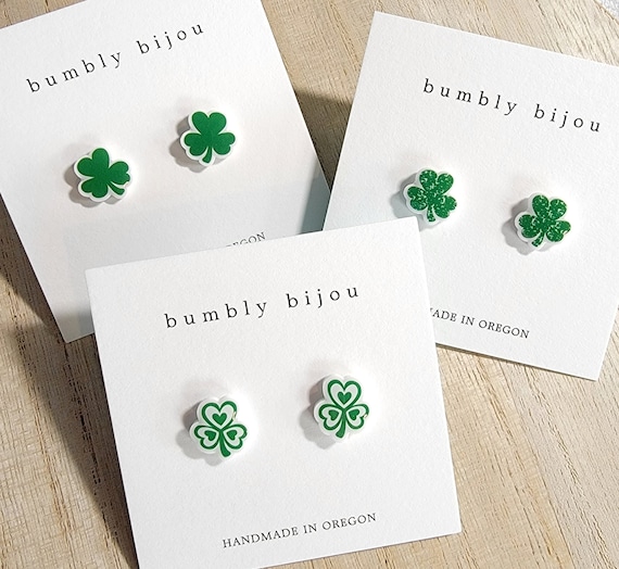 SHAMROCK Earrings / Hypoallergenic Titanium Post / St Patrick's Day Green Earrings Girl Kids Women Shamrock Lucky Pinch Me Irish Leprechaun
