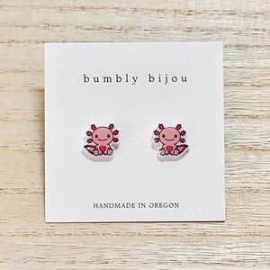AXOLOTL EARRINGS / Hypoallergenic Titanium Stud Post / Amphibian Cute Adorable Pink Salamander Birthday Gift Present Kids Women Valentine bild 5