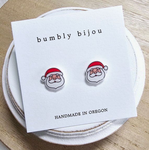 SANTA CLAUS Earrings / Hypoallergenic Titanium Posts / Santa Holiday Christmas Festive Gift Exchange Kid Women Gift Present Stocking Stuffer