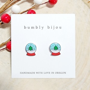 SNOW GLOBE Earrings / Hypoallergenic Titanium Posts / Holiday Christmas Festive Gift Exchange Kid Women Gift Present Stocking Stuffer