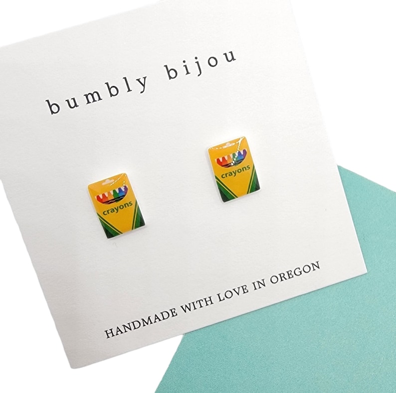 CRAYON BOX Earrings / Hypoallergenic Titanium Studs / Teacher Etsy