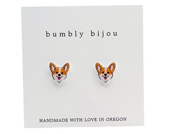 CORGI FACE Earrings / Hypoallergenic Titanium Posts / Corgi Butt Cute Corgi Puppy Dog Earrings Dog Lover Kids Women Gift Present