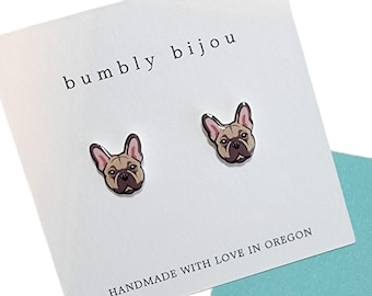 FAWN FRENCHIE Earrings / Hypoallergenic Titanium Posts / Fawn French Bulldog Frenchie Puppy Dog Lover Kids Women Birthday Gift Present