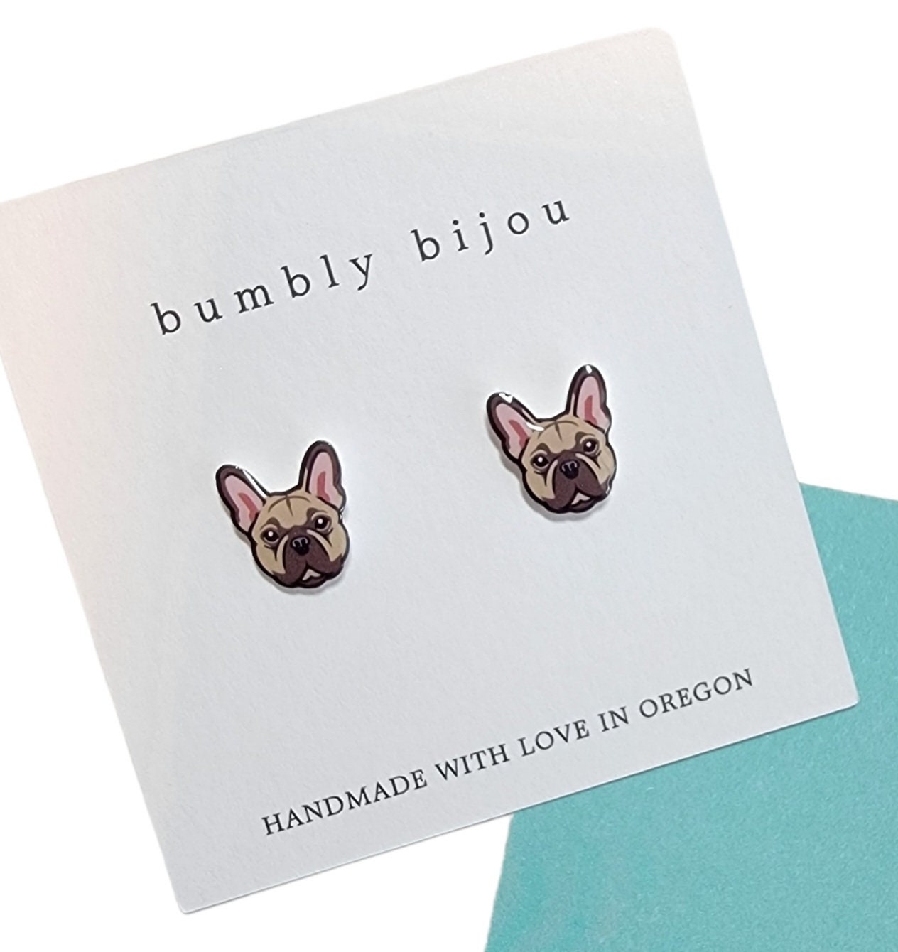 FAWN FRENCHIE Earrings / Hypoallergenic Titanium Posts / Fawn French Bulldog Frenchie Puppy Dog Lover Kids Women Birthday Gift Present