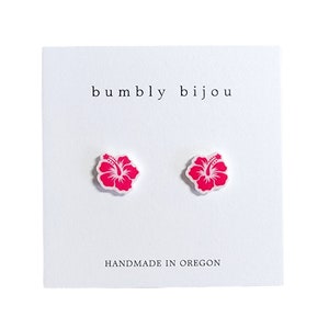PINK HIBISCUS Earrings / Hypoallergenic Titanium Posts / Pretty Flower Hibiscus Earrings Hawaii Earrings Accessories Women Teen Kids Gift