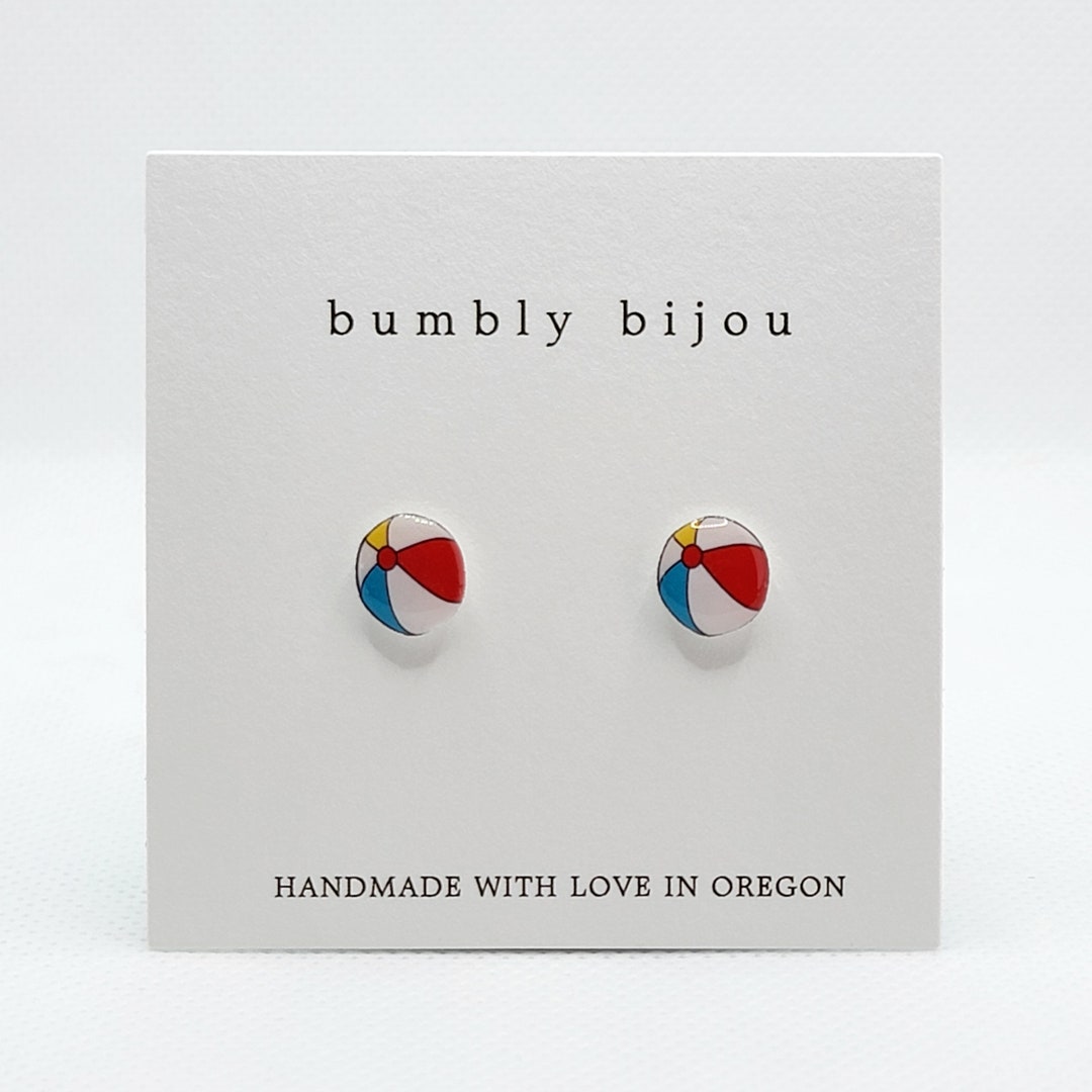 BEACH BALL Earrings Hypoallergenic Titanium Post Summer Sun Beach Fun