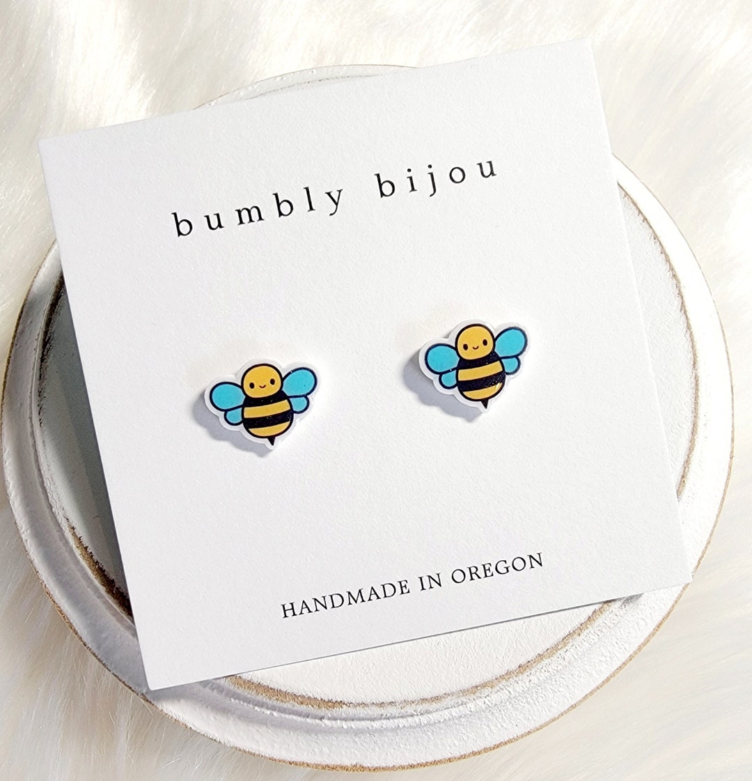 BUMBLEBEE Earrings / Hypoallergenic Titanium Post / Beekeeper Honey ...