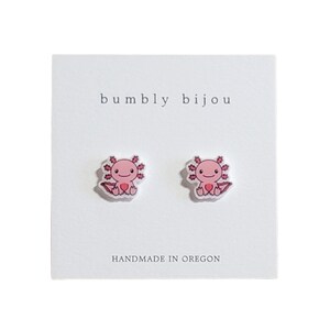 AXOLOTL EARRINGS / Hypoallergenic Titanium Stud Post / Amphibian Cute Adorable Pink Salamander Birthday Gift Present Kids Women Valentine bild 7