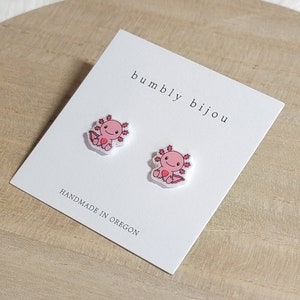 AXOLOTL EARRINGS / Hypoallergenic Titanium Stud Post / Amphibian Cute Adorable Pink Salamander Birthday Gift Present Kids Women Valentine bild 9