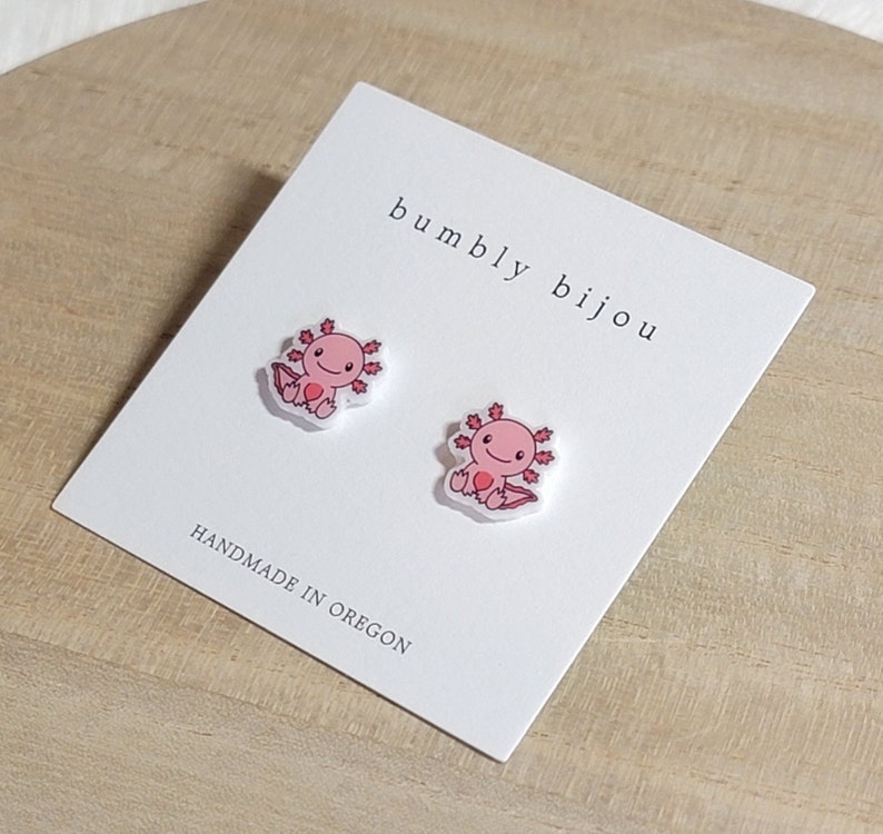 AXOLOTL EARRINGS / Hypoallergenic Titanium Stud Post / Amphibian Cute Adorable Pink Salamander Birthday Gift Present Kids Women Valentine bild 9