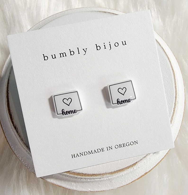 COLORADO State Earrings / Hypoallergenic Titanium Posts / State Love Pride USA Women Girls Kids State Birthday Gift Present White "home"
