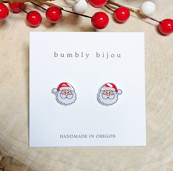 SANTA CLAUS Earrings / Hypoallergenic Titanium Posts / Santa Holiday Christmas Festive Gift Exchange Kid Women Gift Present Stocking Stuffer