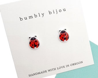 LADYBUG Earrings / Hypoallergenic Titanium Post- Kids Girls Women Cute Stud Earrings Gift Present Favor Spring summer Earrings