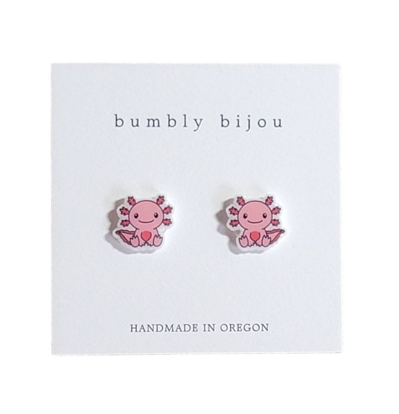 AXOLOTL EARRINGS / Hypoallergenic Titanium Stud Post / Amphibian Cute Adorable Pink Salamander Birthday Gift Present Kids Women Valentine bild 3