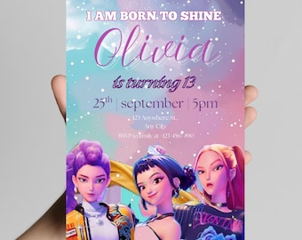 Kpop Demon Hunters Birthday Invitation | Editable Canva Template | Digital Party Invite | Anime Kpop Birthday Printable Cards for Kids