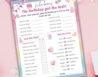 Who Knows the Birthday Girl Best Game Printable | Birthday Party Game Printable | Fun Birthday Quiz for Girls | Editable Game Party Activity