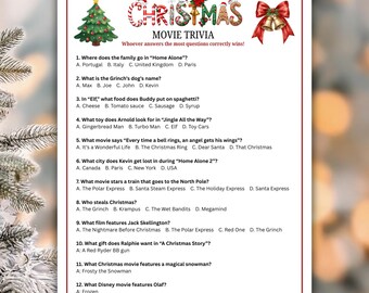 Christmas Movie Trivia Game, Fun Holiday Party Game, Family & Friends Printable Quiz, Christmas Movie Quiz, Stocking Stuffer Game